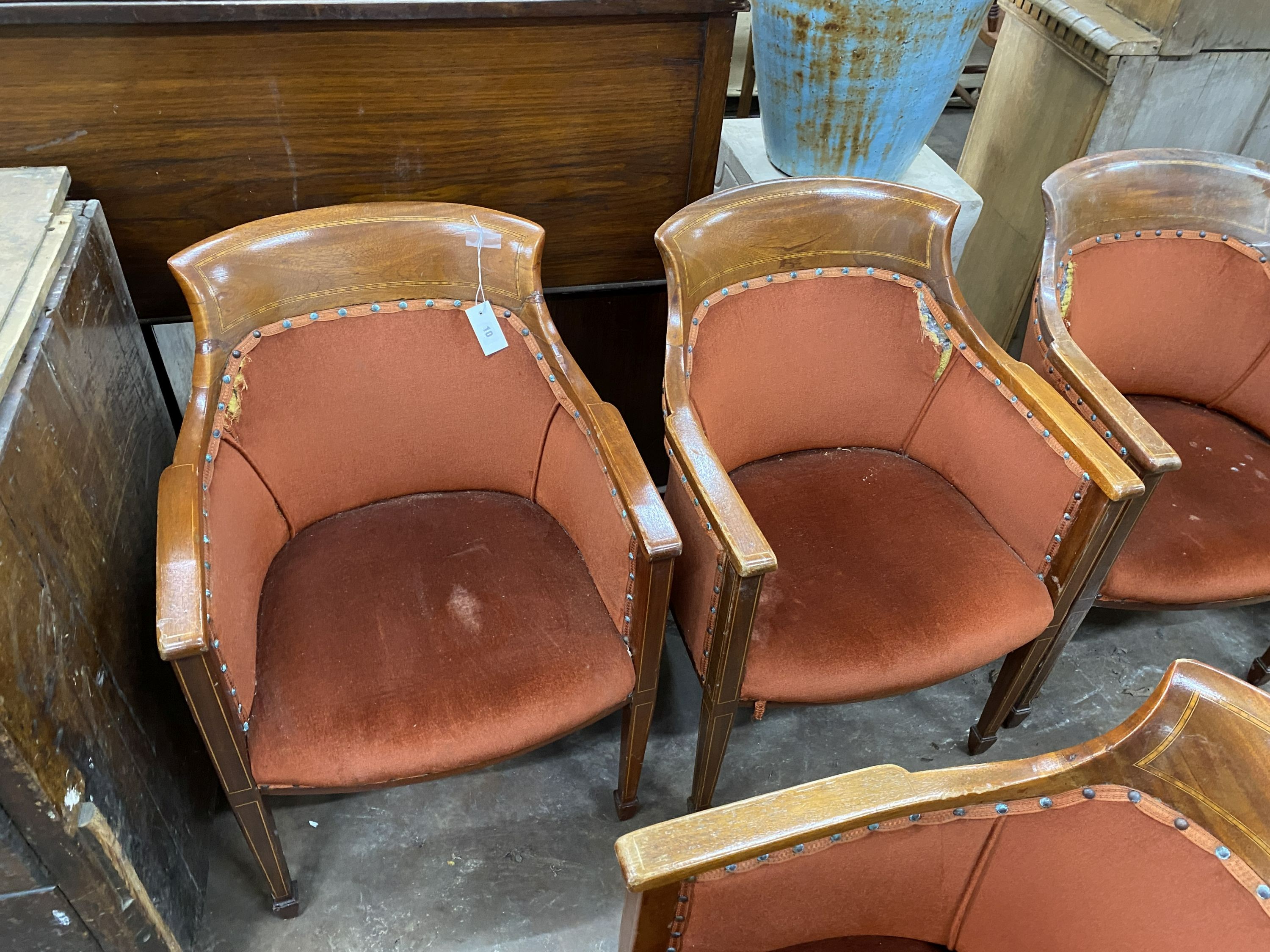 Five Regency style gentlemen's club chairs, width 57cm, depth 52cm, height 83cm